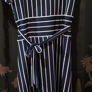 Ralph Lauren Navy and White Striped Dress with Tie Detail